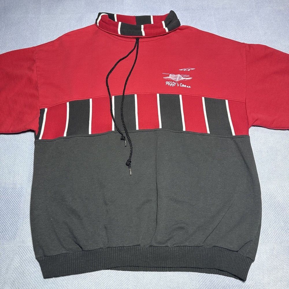 Vintage 1990s Black Red Bulls Colorway Lightweight Mock Neck Sweater Size Large - Picture 2 of 16